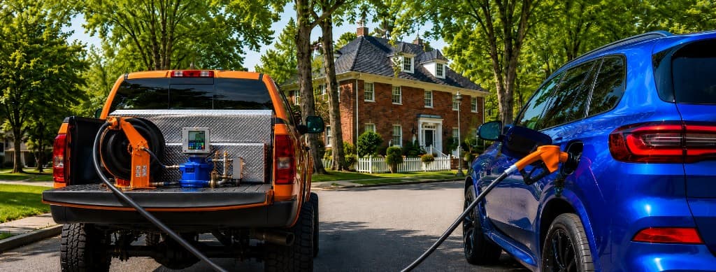 Pump'd mobile fuel delivery at a customer's vehicle in New Albany